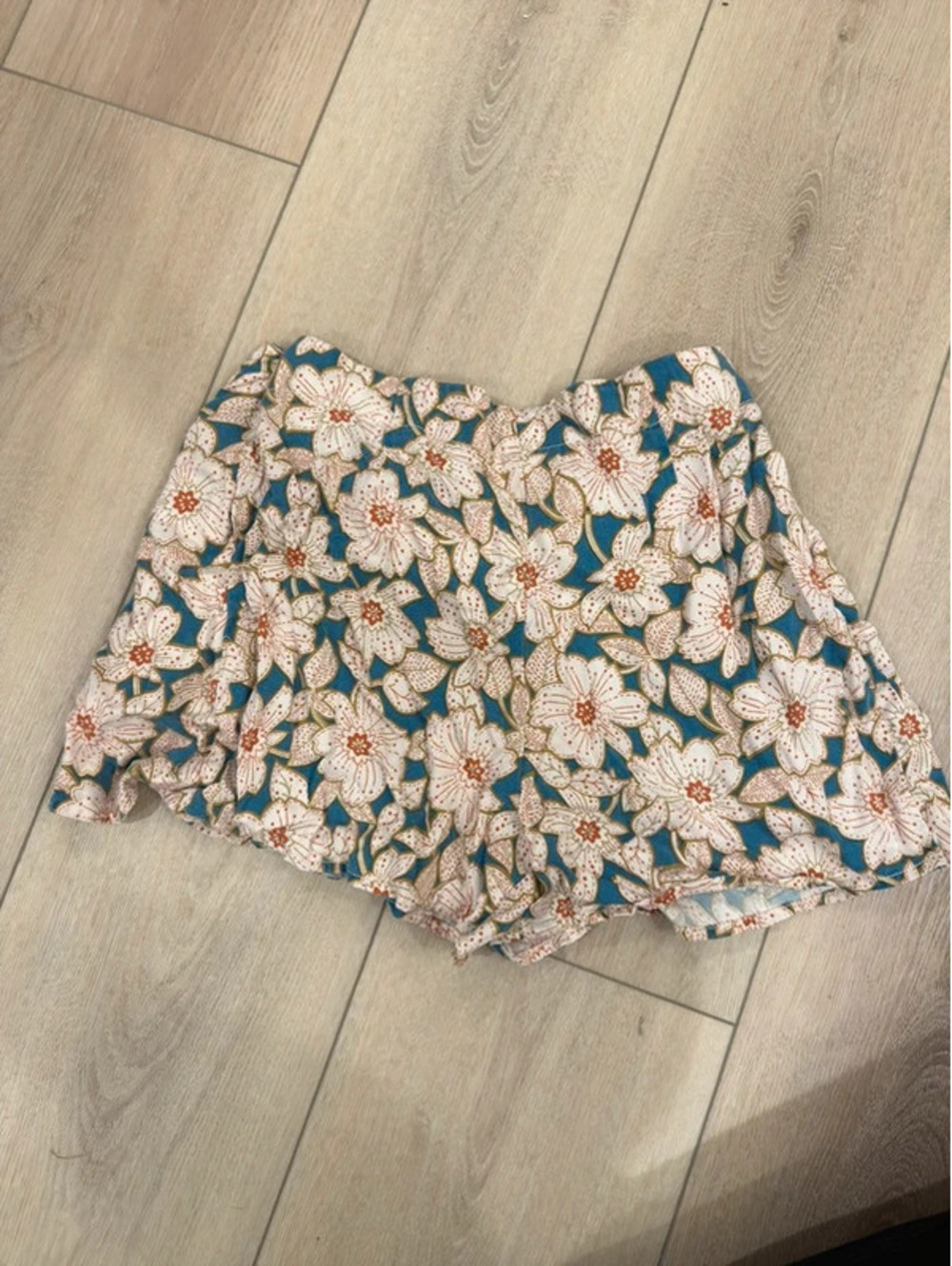 Anthropologie Floral Tie Waist Shorts Blue Ivory Rust High Rise